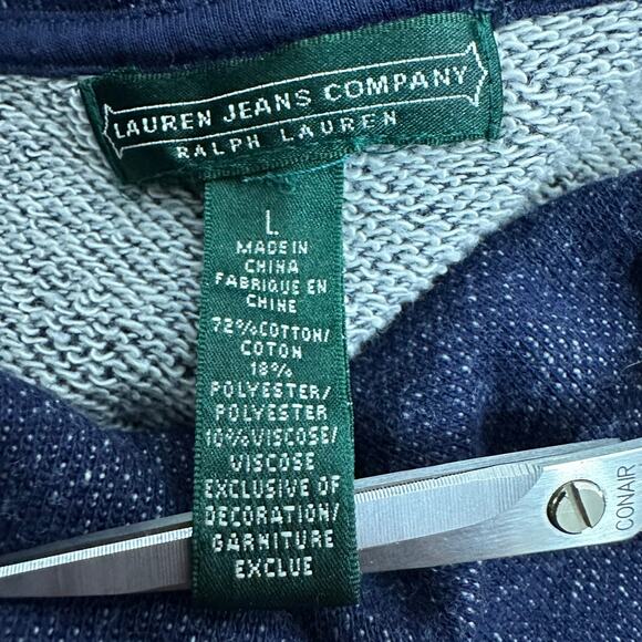 Lauren Jeans Company Funnel Neck Pullover Womens Large Blue Drawstrings Casual - Picture 2 of 4